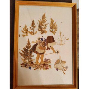 Vintage Wood Veneer Wall Art Girl Picking Dried Flowers, Kathe Wohlfahrt Germany